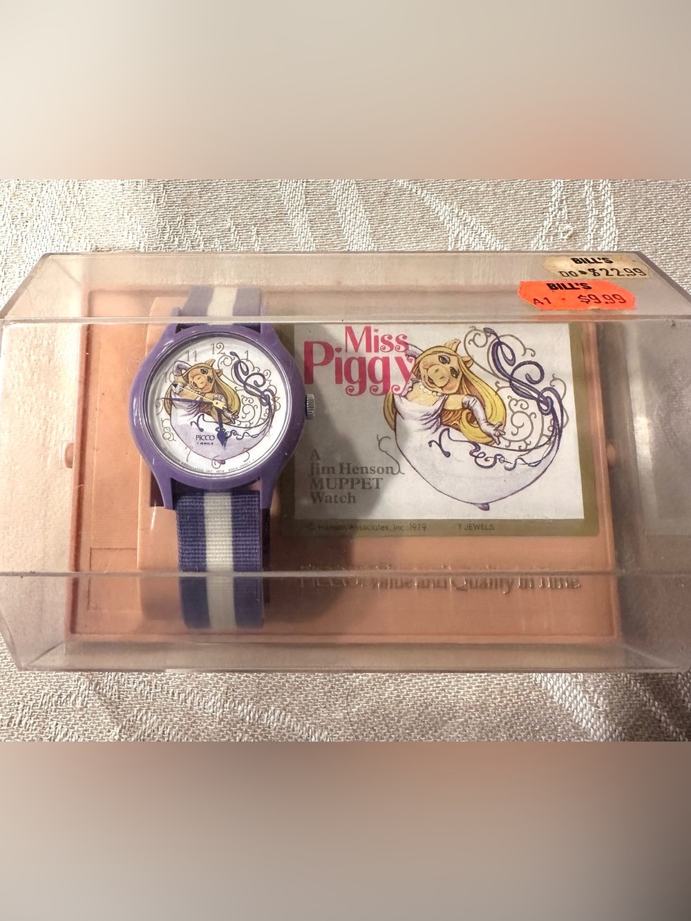 Vintage 1979 Miss Piggy Muppet Watch w/ Original Display Case PICCO 7 Jewels